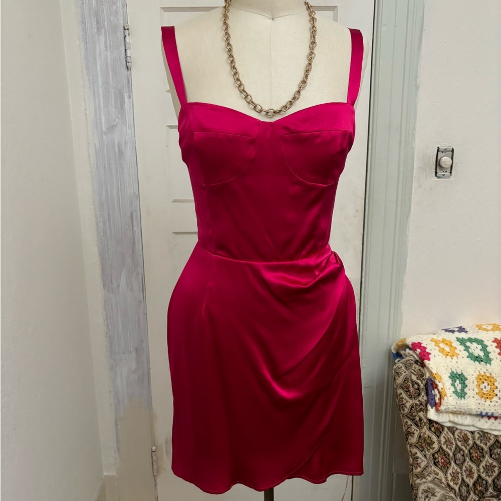 NWT Reformation Fonda Hot Pink Silk Wrap Skirt Dress Size S-M